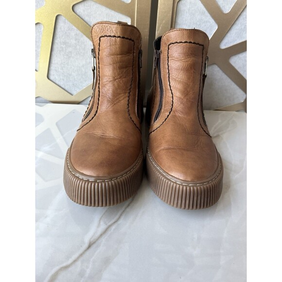 SPRING STEP KELKO Zip Flat Ankle BOOTS Bootie Leather Tan Sz 41 Us 9.5 10 - Picture 10 of 14